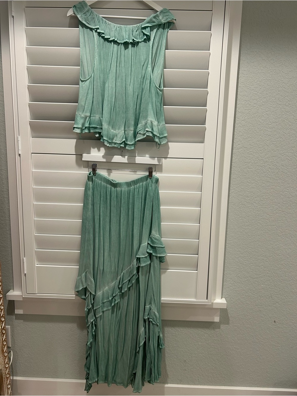 Free People If Only Skirt Set In Harbor Mint Rayon Gauze Asymmetrical Ruffle - Picture 6 of 6